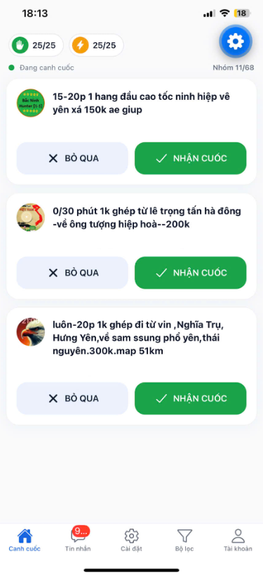 Màn hình Canh cuốc thật của ứng dụng PAuto